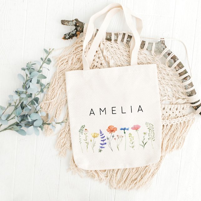 Bolsa Tote Rustic Wildflower Bridesmaid Name (Criador carregado)