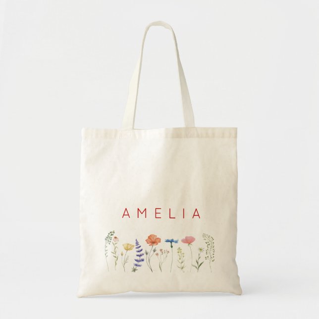 Bolsa Tote Rustic Wildflower Bridesmaid Name (Frente)