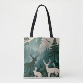 Bolsa Tote Rustic Woodland Wildlife Deer Rabbit Mountain Scen