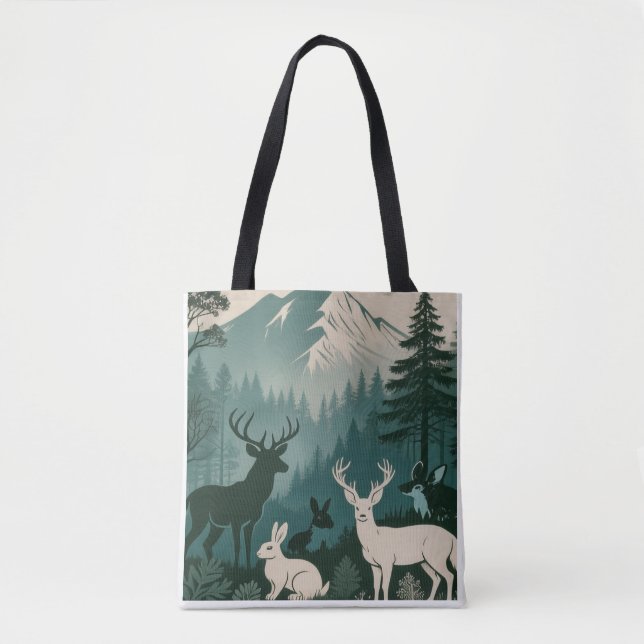Bolsa Tote Rustic Woodland Wildlife Deer Rabbit Mountain Scen (Frente)
