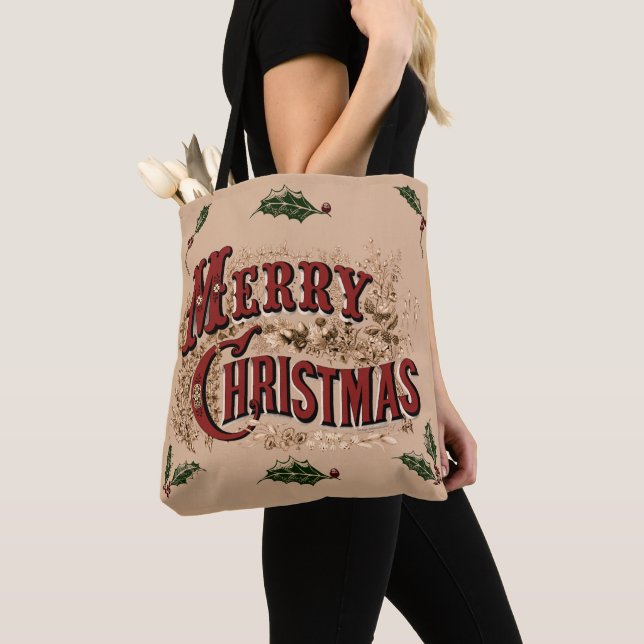 Bolsa Tote Rústico 1876 Feliz Natal (Close Up)