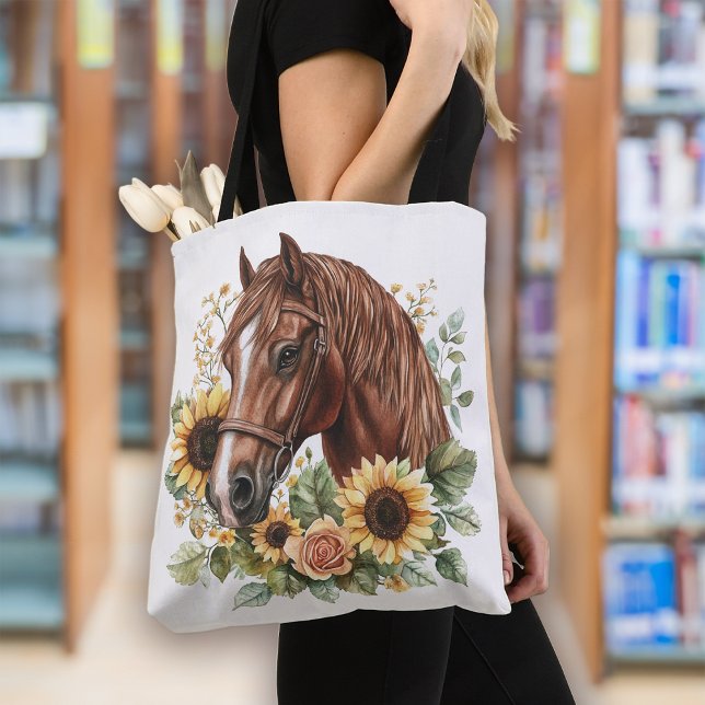 Bolsa Tote Rústico Horso Girassol Floral (Criador carregado)