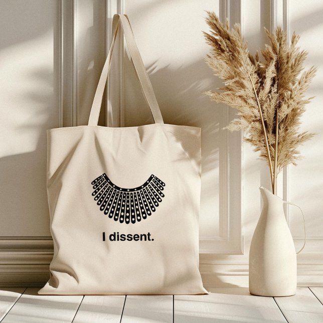 Bolsa Tote Ruth Bader Ginsburg I Dissent RBG Collar (Ruth Bader Ginsburg I Dissent illustrated tote bag.)