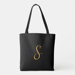 Bolsa Tote S ouro sobre monograma preto