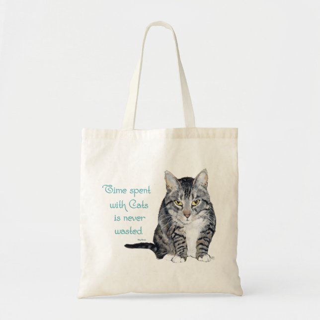 Bolsa Tote Sabedoria Cat - Tempo passado com Gatos (Frente)