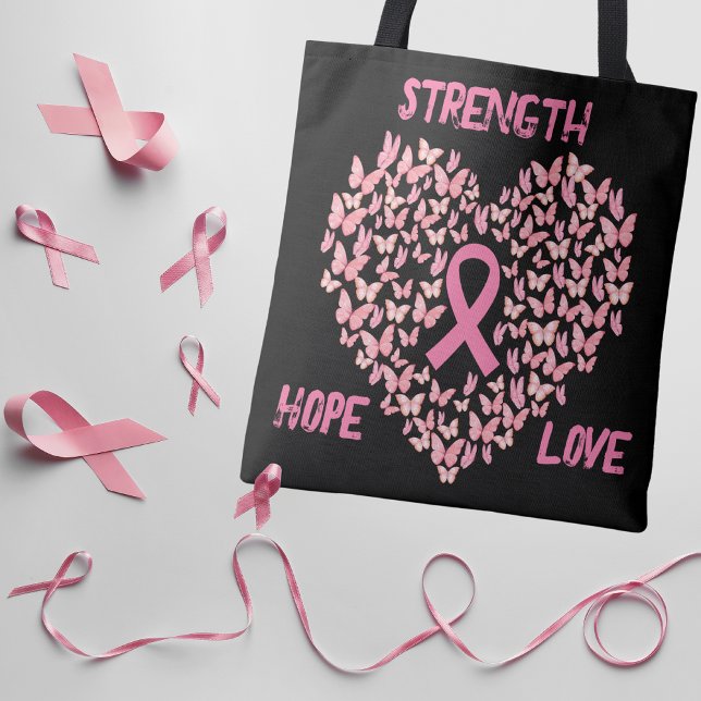 Bolsa Tote Saber sobre o Cancer da mama borboleta (Criador carregado)