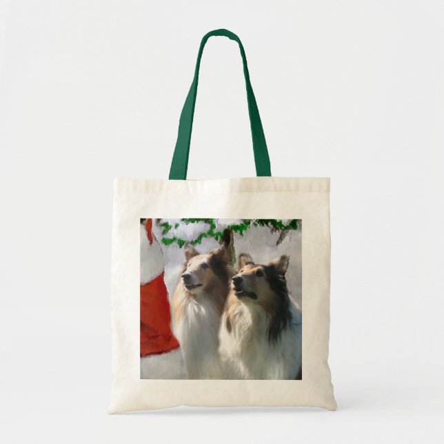 Bolsa Tote Sable Rough Collie presentes de Natal (Frente)