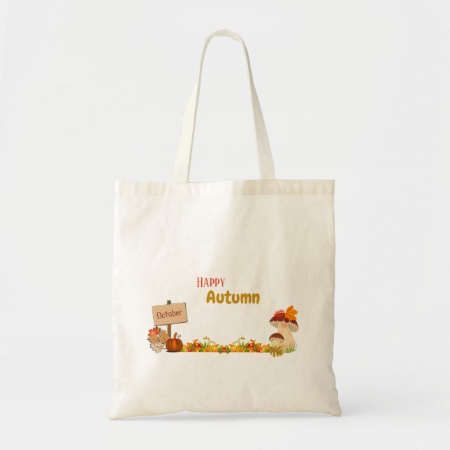 Bolsa Tote Saca de Abóbora de Outono Folhas de Outono (Frente)
