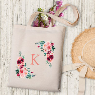 Bolsa Tote Saca de água-forte boêmio rosa borgonha flor de ro