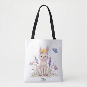 Bolsa Tote Saca de compras com ilustração de gato de Páscoa f