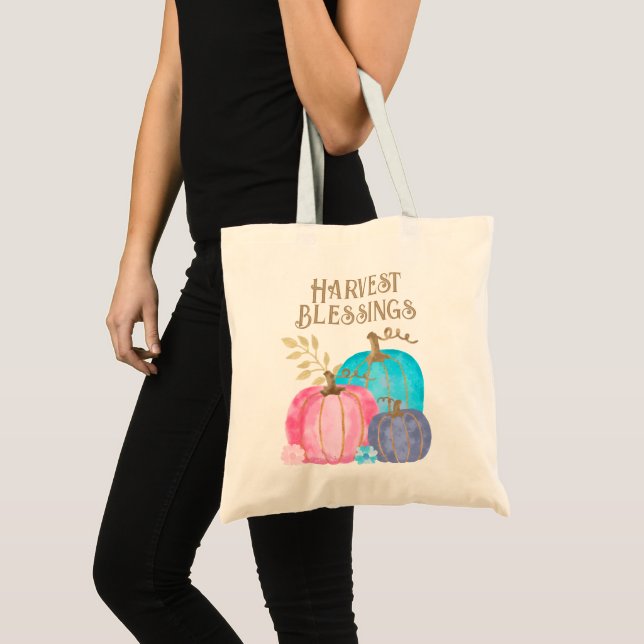 Bolsa Tote Saca de compras de Abóboras Pintadas com Bênçãos d (Frente (produto))
