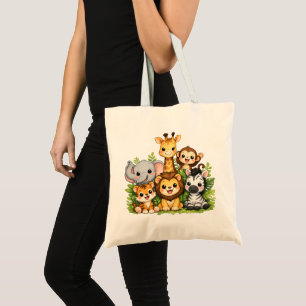 Bolsa Tote Saca de Compras de Animais da Selva Fofa