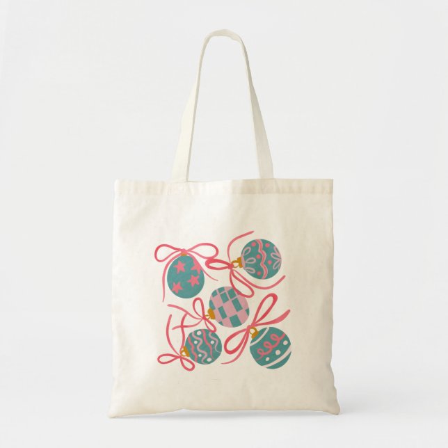 Bolsa Tote Saca de compras de enfeites de Natal pastéis (Frente)