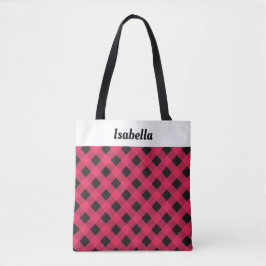 Bolsa Tote Saca de Compras de Natal Xadrez Vermelho Personali