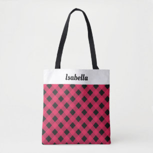 Bolsa Tote Saca de Compras de Natal Xadrez Vermelho Personali