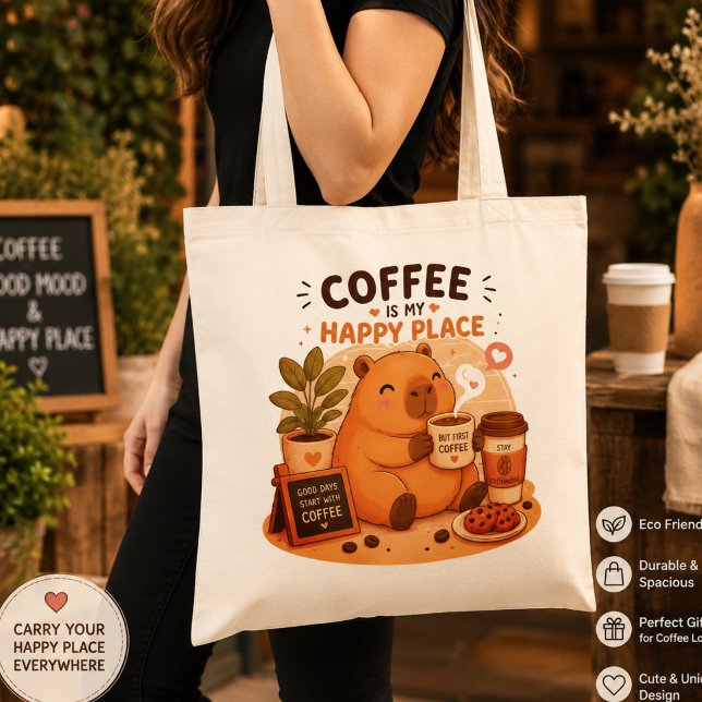 Bolsa Tote Saca de Compras do Capivara Fofinho Amante de Café (Criador carregado)