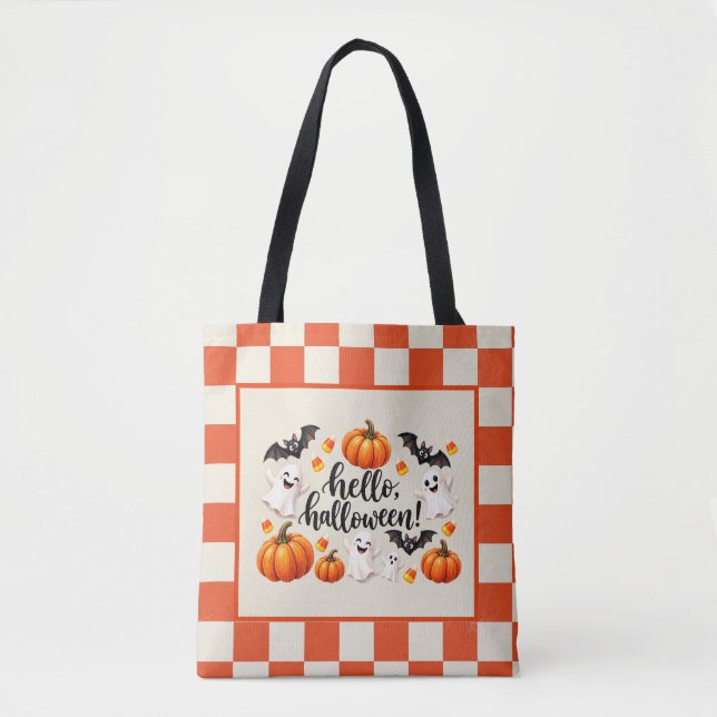 Bolsa Tote Saca de compras personalizada com abóbora fantasma (Frente)