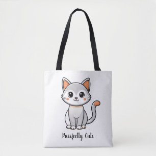 Bolsa Tote Saca de Compras Reutilizável Gatinho Cinza Perfeit