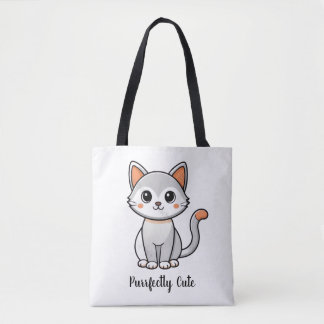 Bolsa Tote Saca de Compras Reutilizável Gatinho Cinza Perfeit