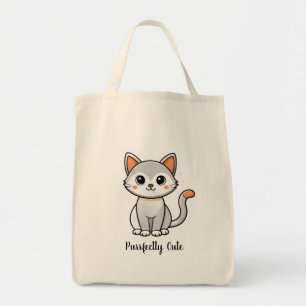 Bolsa Tote Saca de Compras Reutilizável Gatinho Cinza Perfeit