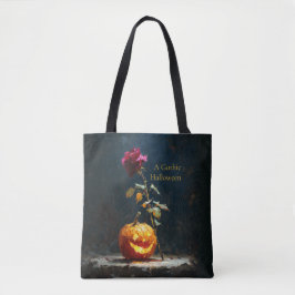 Bolsa Tote Saca de Halloween de Abóbora e Rosa Romântica Somb