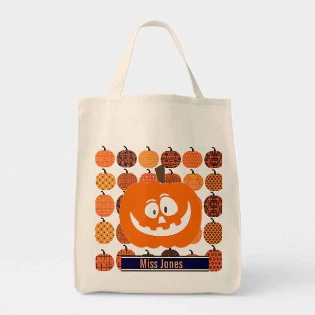 Bolsa Tote Saca de Halloween de Abóbora Personalizada (Frente)