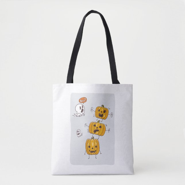 Bolsa Tote Saca de Halloween de Abóboras e Fantasmas (Frente)