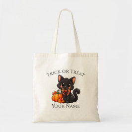Bolsa Tote Saca de Halloween de Gato Preto Personalizada | Tr