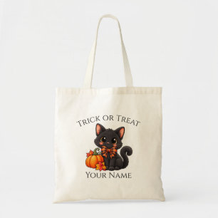 Bolsa Tote Saca de Halloween de Gato Preto Personalizada Tr