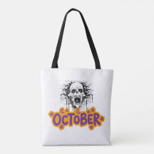 Saca de Halloween de outubro com caveira pingando
