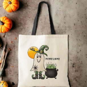 Bolsa Tote Saca de Halloween Personalizada com Bruxa Fantasma