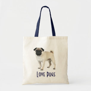 Bolsa Tote Saca de Lona de Cachorrinho Pug Amor