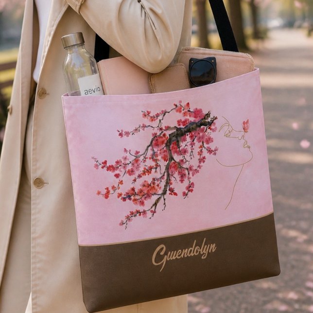Bolsa Tote Saca de Mãe com Flor de Cerejeira Personalizada (Criador carregado)