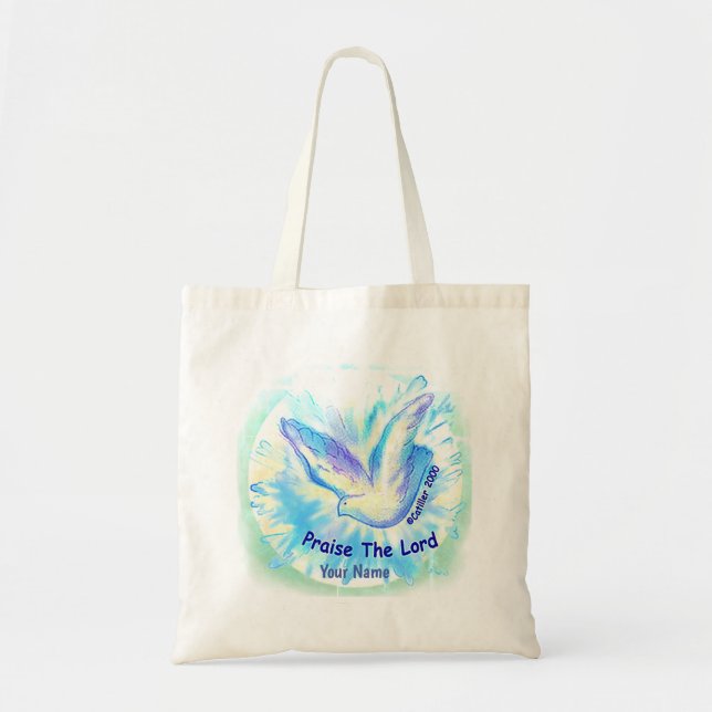 Bolsa Tote Saca de mão com pombo Louve o Senhor (Frente)