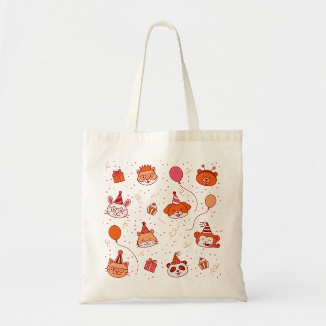 Bolsa Tote Saca de mão de animais de festa fofos (Frente)