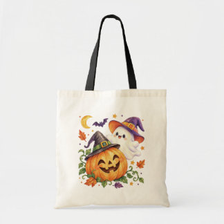 Bolsa Tote Saca de mão de Halloween com Fantasma e Abóbora em