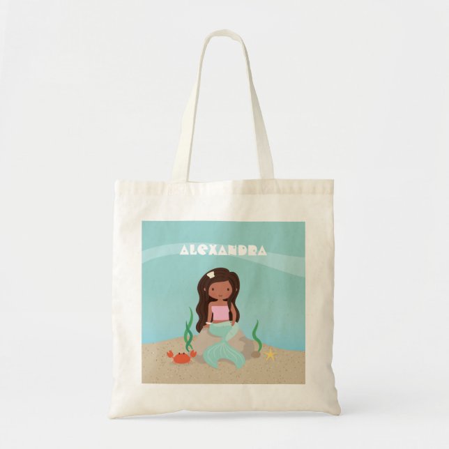 Bolsa Tote Saca de mão de sereia negra fofa (Frente)