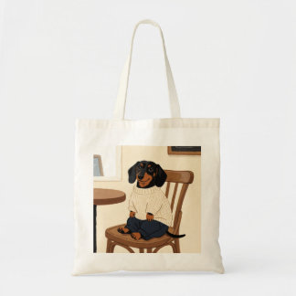 Bolsa Tote Saca de mão para dia de café no colo do Dachshund 