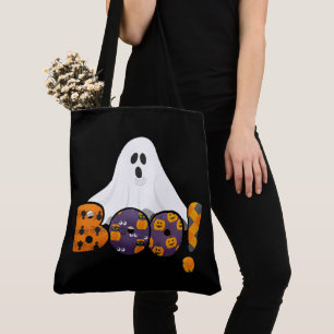 Bolsa Tote Saca de mão preta BOO de Halloween fofa