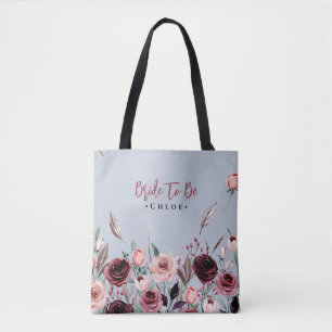 Bolsa Tote Saca de Mãos da Noiva Floral Azul Poeira e Borgo
