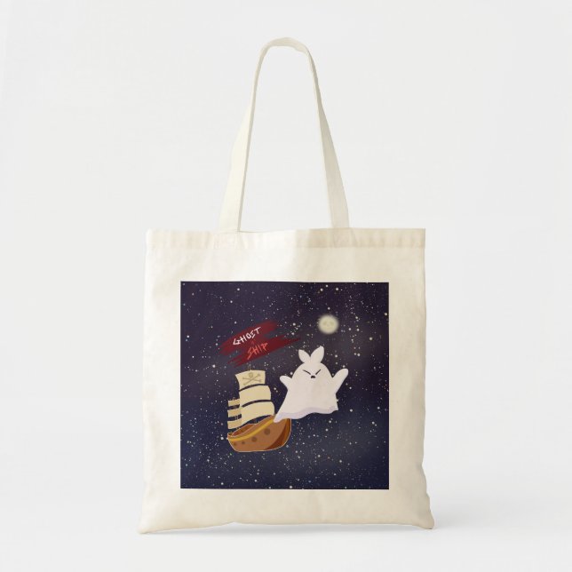 Bolsa Tote Saca de Mãos de Halloween Navio Fantasma Assustado (Frente)