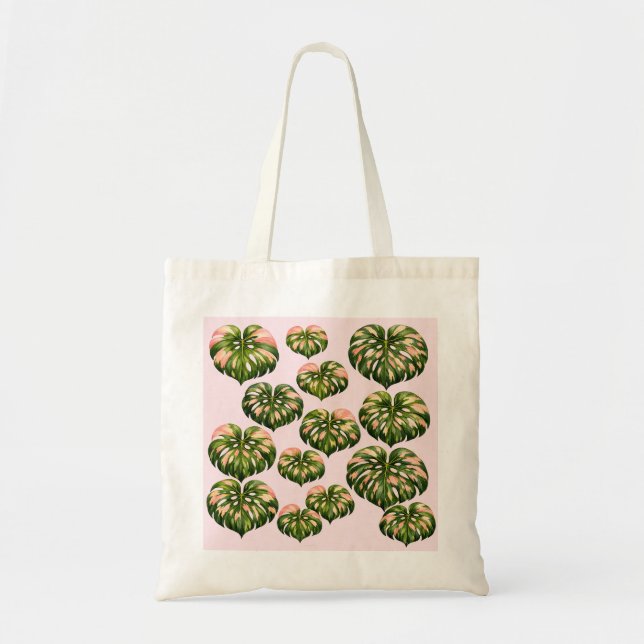 Bolsa Tote Saca de Monstera Rosa divertida botânica (Frente)
