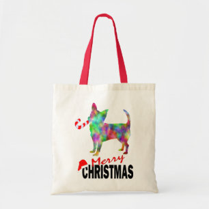 Bolsa Tote Saca de Natal Alegre Chihuahua e Cana-de-Açúcar