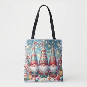 Bolsa Tote Saca de Natal Caprichoso com Gnomo