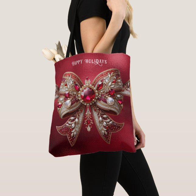 Bolsa Tote Saca de Natal com Laço Vermelho (Close Up)