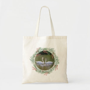 Bolsa Tote Saca de Natal da Família de Cisnes