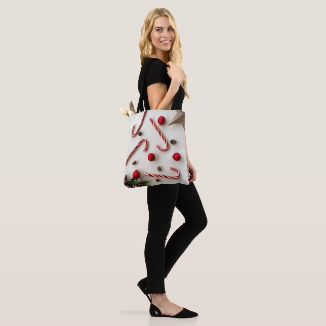 Bolsa Tote Saca de Natal de Listras Festivas de Natal  (No(a) Modelo)