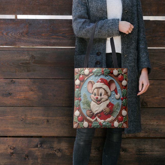 Bolsa Tote Saca de Natal do Rato Animado (Criador carregado)