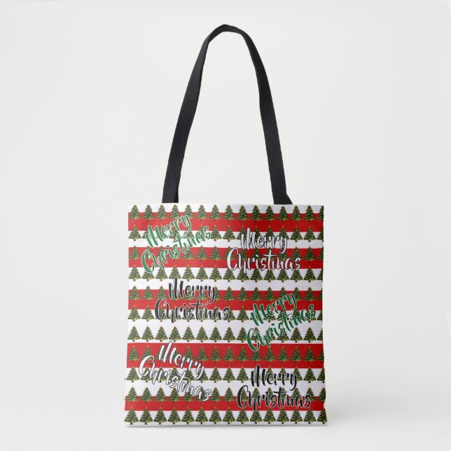 Bolsa Tote Saca de Natal Feliz Árvore de Natal Feriado (Frente)