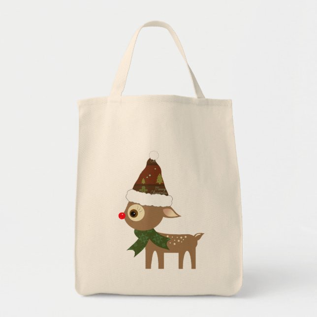 Bolsa Tote Saca de Natal Rena Cute (Frente)